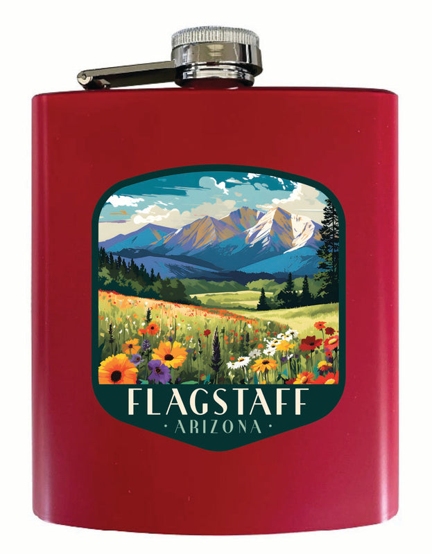 Flagstaff Arizona Design C Souvenir 7 oz Steel Flask Matte Finish Red 2-Pack