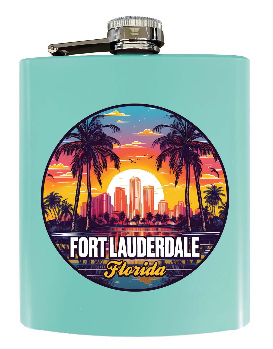 Fort Lauderdale Florida Design B Souvenir 7 oz Steel Flask Matte Finish Seafoam Single