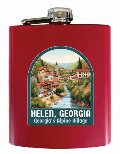 Helen Georgia Alpine Village Design Souvenir 7 oz Steel Flask Matte Finish Red Single