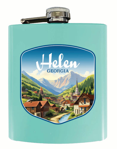 Helen Georgia Town in Mountains Design Souvenir 7 oz Steel Flask Matte Finish Seafoam 4-Pack