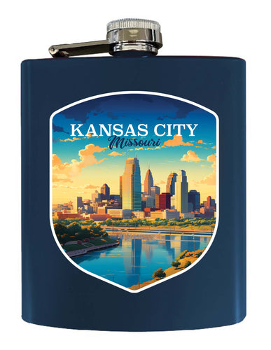 Kansas City Missouri Design A Souvenir 7 oz Steel Flask Matte Finish Navy Single