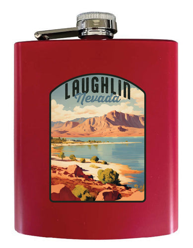 Laughlin Nevada Design B Souvenir 7 oz Steel Flask Matte Finish Red 2-Pack