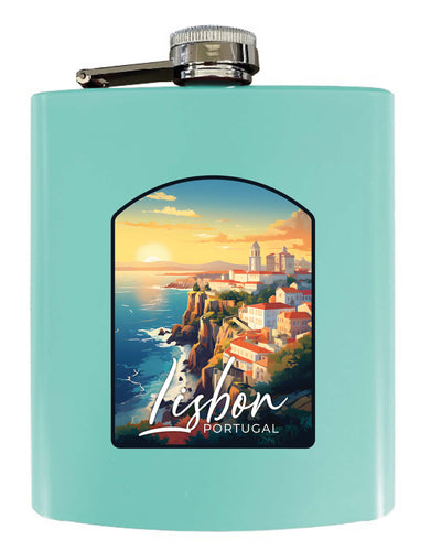 Lisbon Portugal Design B Souvenir 7 oz Steel Flask Matte Finish Seafoam Single