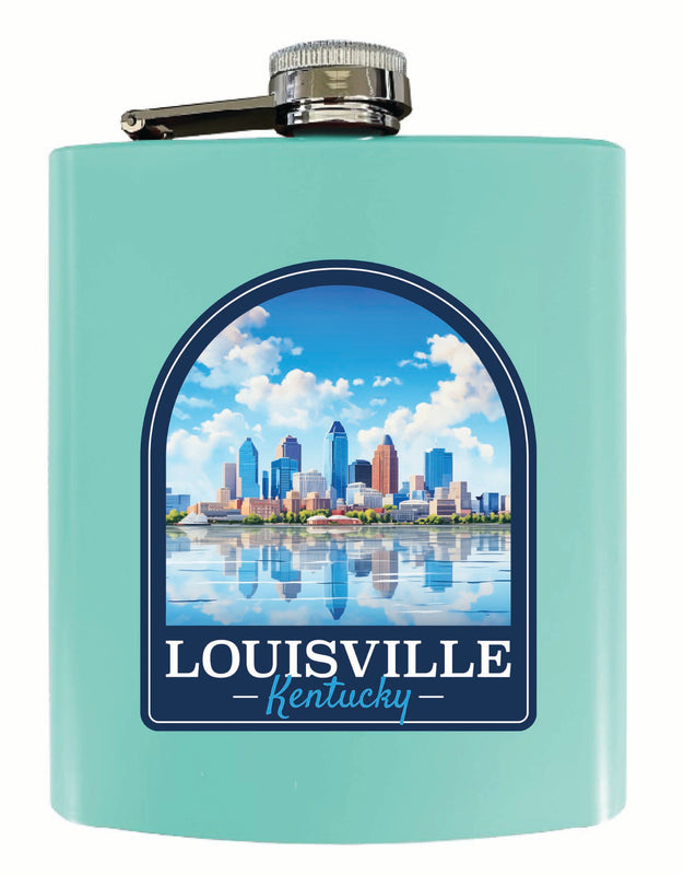 Louisville Kentucky Daytime Cityscape Design Souvenir 7 oz Steel Flask Matte Finish Seafoam 4-Pack