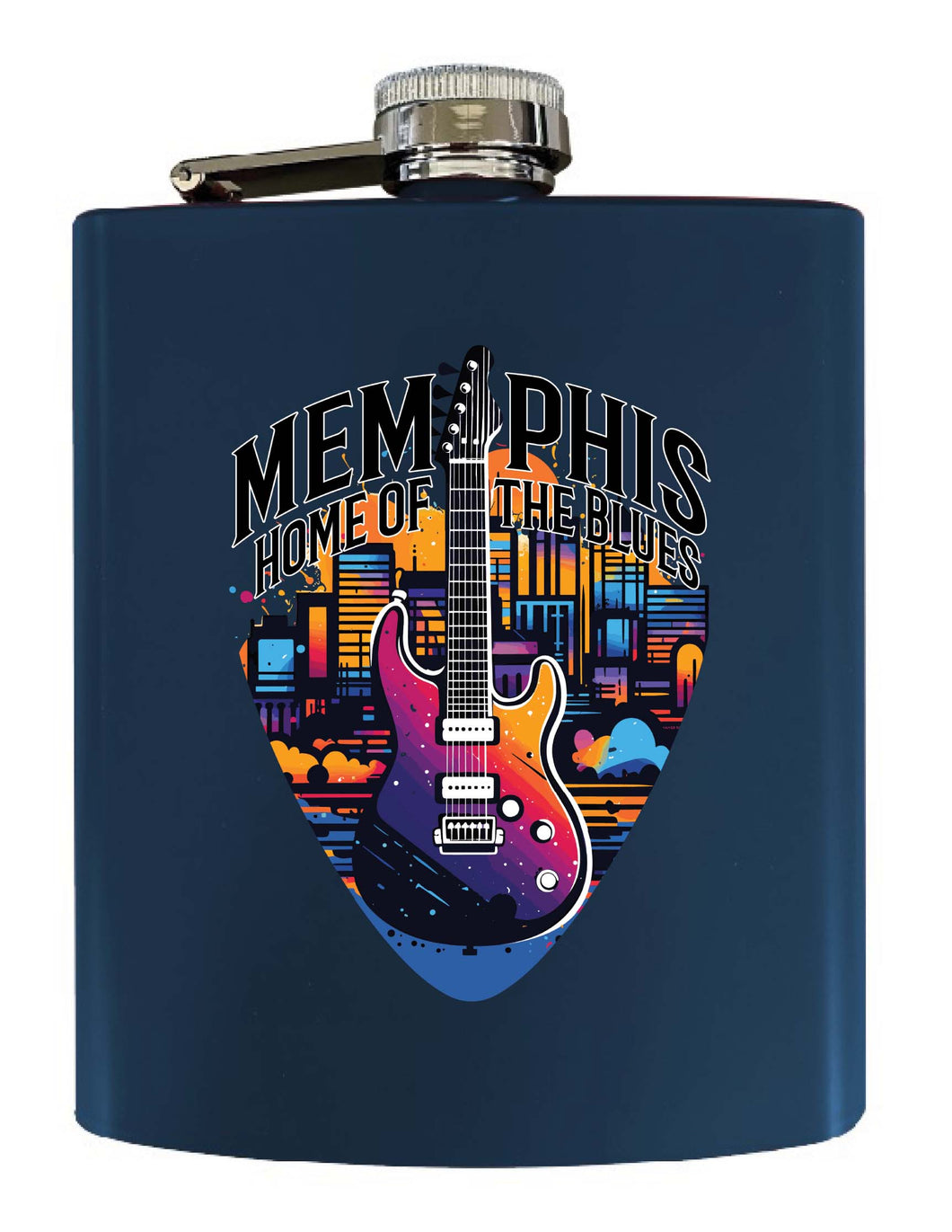 Memphis Tennessee Design B Souvenir 7 oz Steel Flask Matte Finish Navy Single