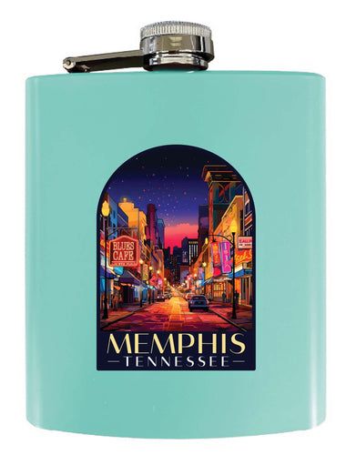 Memphis Tennessee Design C Souvenir 7 oz Steel Flask Matte Finish Seafoam Single