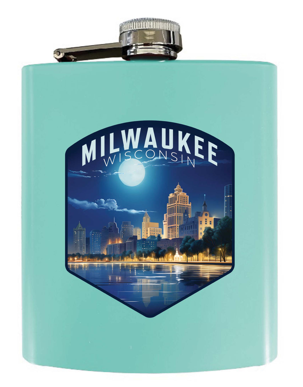 Milwaukee Wisconsin Design B Souvenir 7 oz Steel Flask Matte Finish Seafoam Single