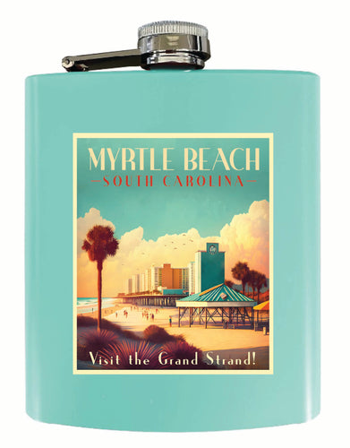 Myrtle Beach South Carolina Design A Souvenir 7 oz Steel Flask Matte Finish Seafoam 4-Pack