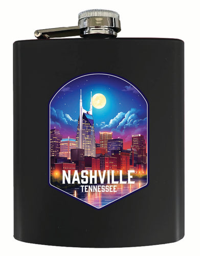 Nashville Tennessee Design D Souvenir 7 oz Steel Flask Matte Finish Black 4-Pack