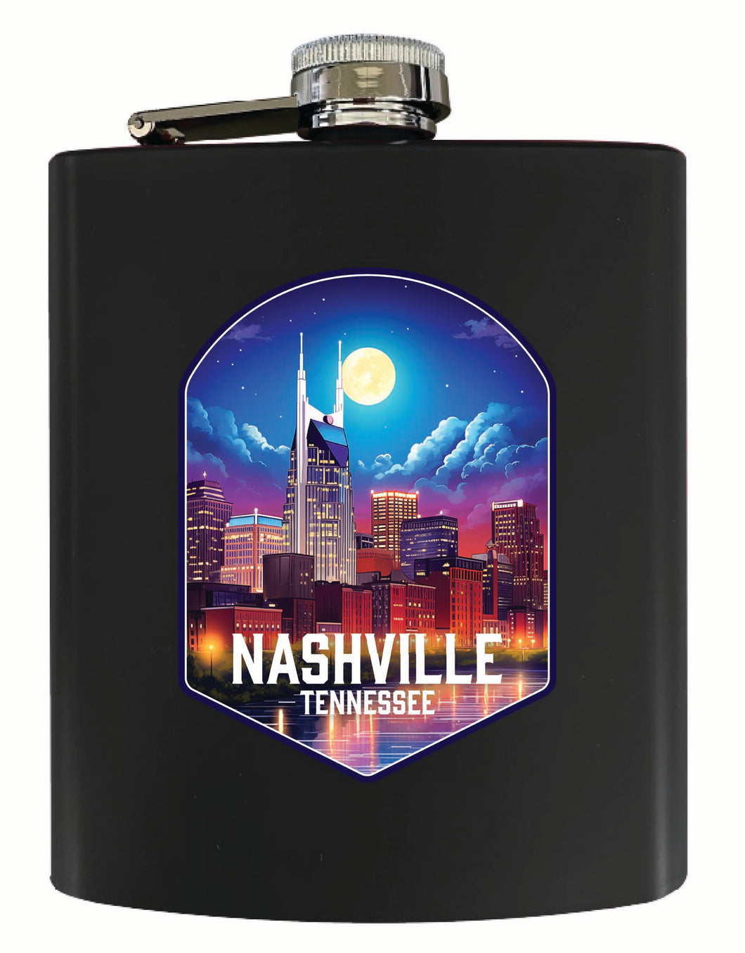 Nashville Tennessee Design D Souvenir 7 oz Steel Flask Matte Finish Black 4-Pack