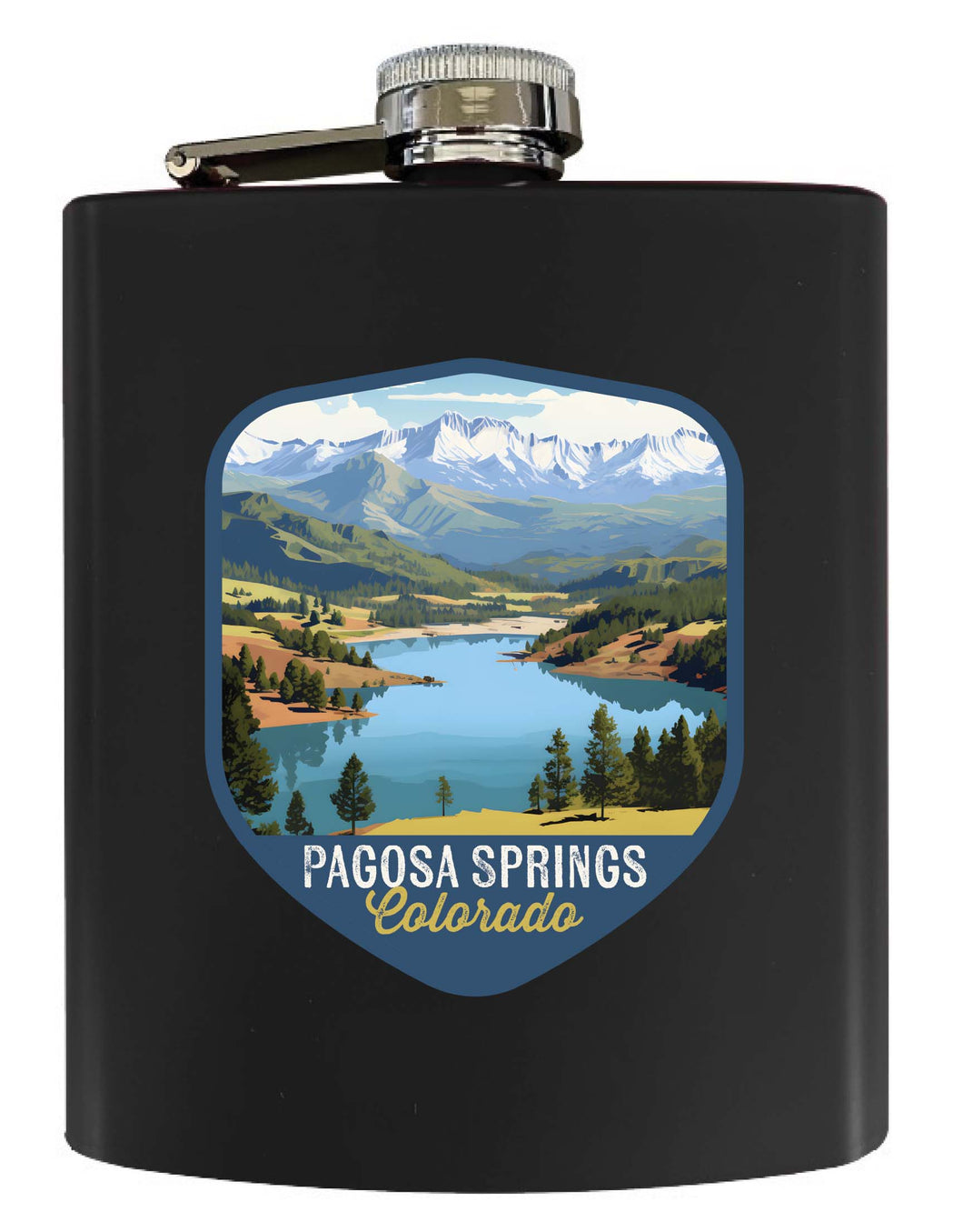 Pagosa Springs Colorado Design B Souvenir 7 oz Steel Flask Matte Finish Black Single