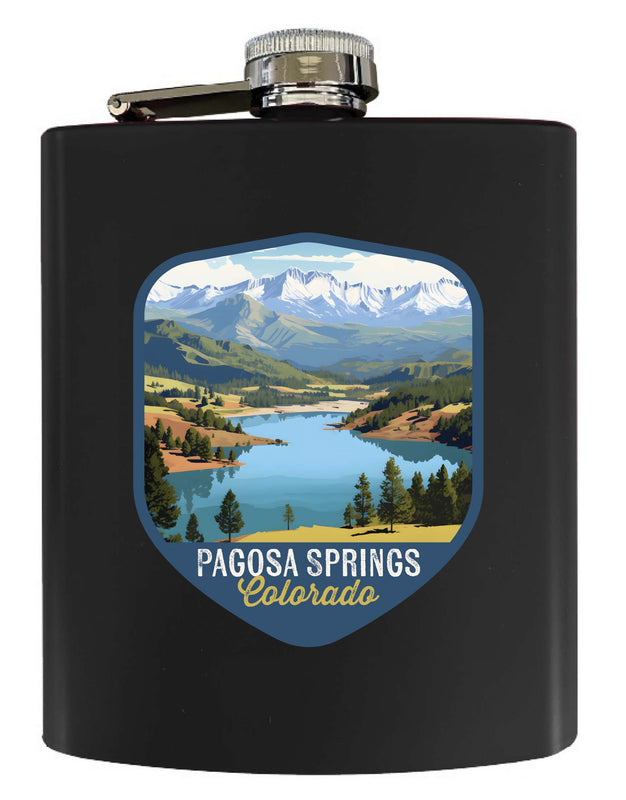 Pagosa Springs Colorado Design B Souvenir 7 oz Steel Flask Matte Finish Black Single