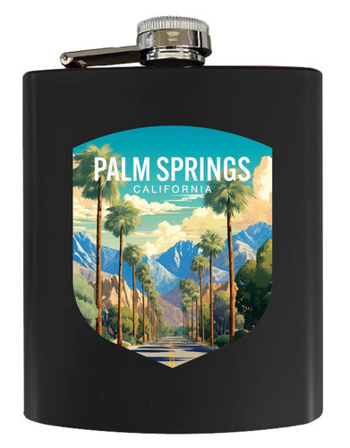 Palm Springs California Design A Souvenir 7 oz Steel Flask Matte Finish Black Single
