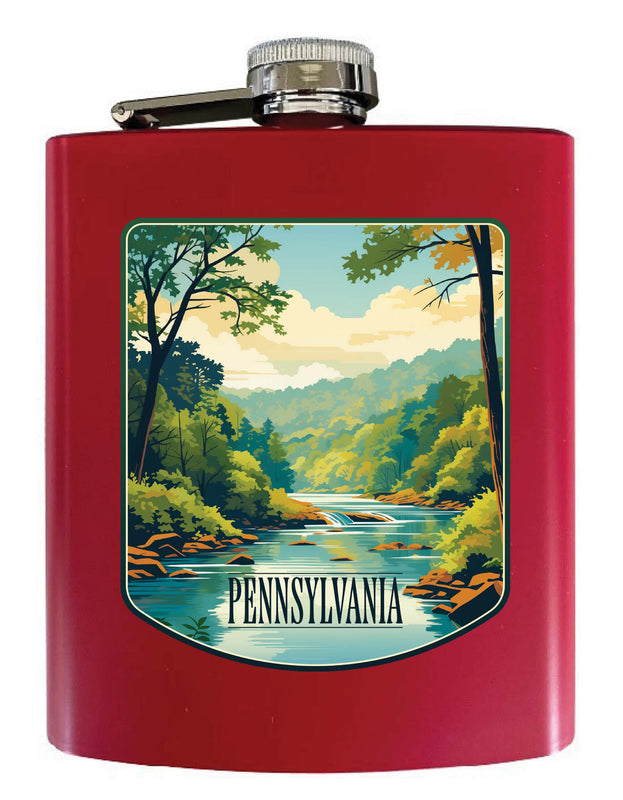 Pennsylvania Design B Souvenir 7 oz Steel Flask Matte Finish Red Single