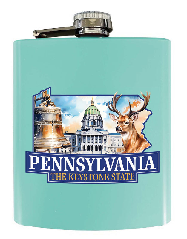Pennsylvania Design D Souvenir 7 oz Steel Flask Matte Finish Seafoam Single