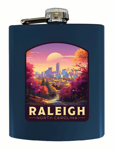 Raleigh North Carolina City of Oaks Design Souvenir 7 oz Steel Flask Matte Finish Navy Single