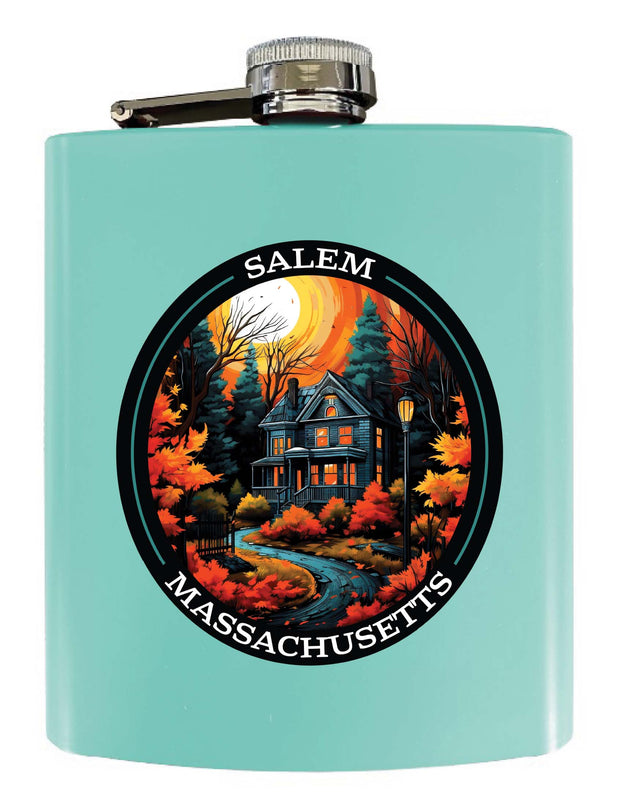 Salem Massachussettes Design B Souvenir 7 oz Steel Flask Matte Finish Seafoam 2-Pack