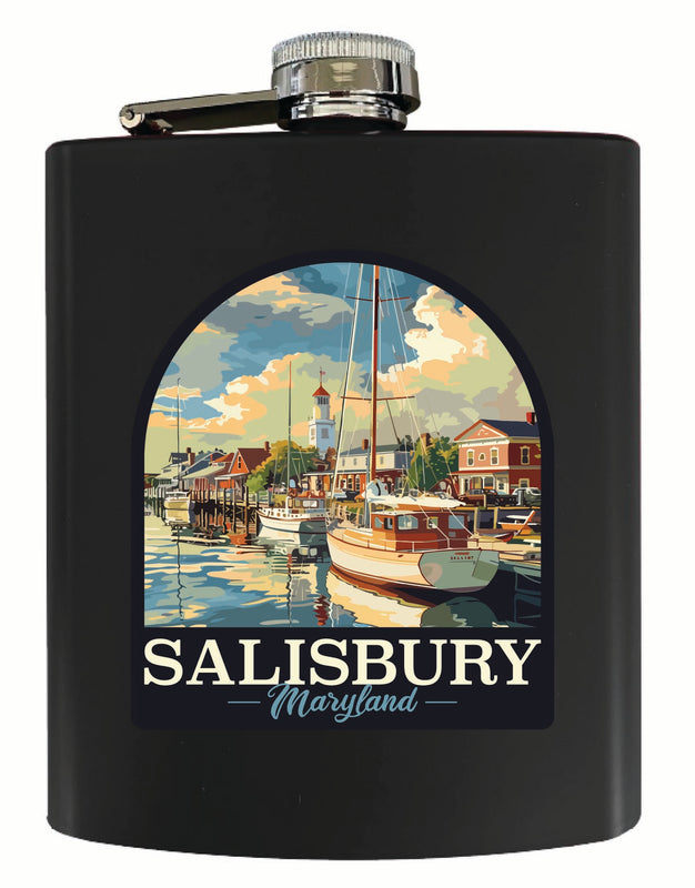 Salisbury Maryland Port of Salisbury Marina Design Souvenir 7 oz Steel Flask Matte Finish Black 4-Pack
