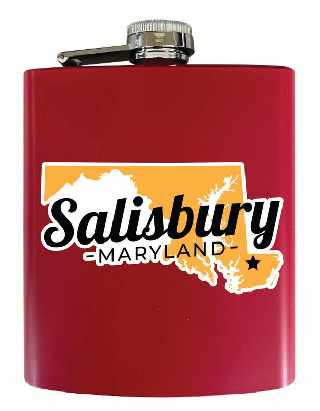 Salisbury Maryland State Shape Design Souvenir 7 oz Steel Flask Matte Finish Red 2-Pack