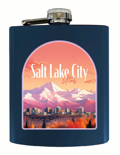 Salt Lake City Utah Design C Souvenir 7 oz Steel Flask Matte Finish Navy Single