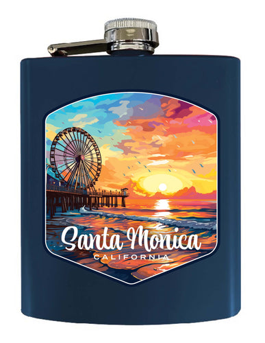 Santa Monica California Design A Souvenir 7 oz Steel Flask Matte Finish Navy 4-Pack