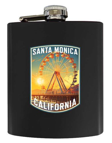 Santa Monica California Design C Souvenir 7 oz Steel Flask Matte Finish Black Single
