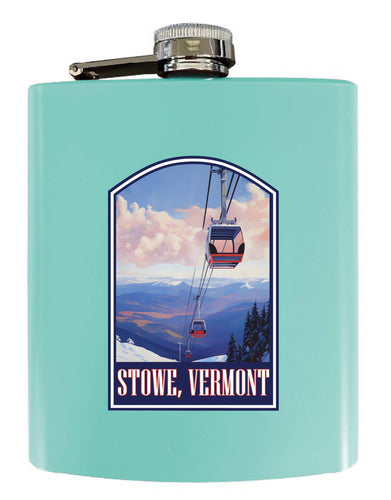 Stowe Mountain Vermont Design B Souvenir 7 oz Steel Flask Matte Finish Seafoam 2-Pack