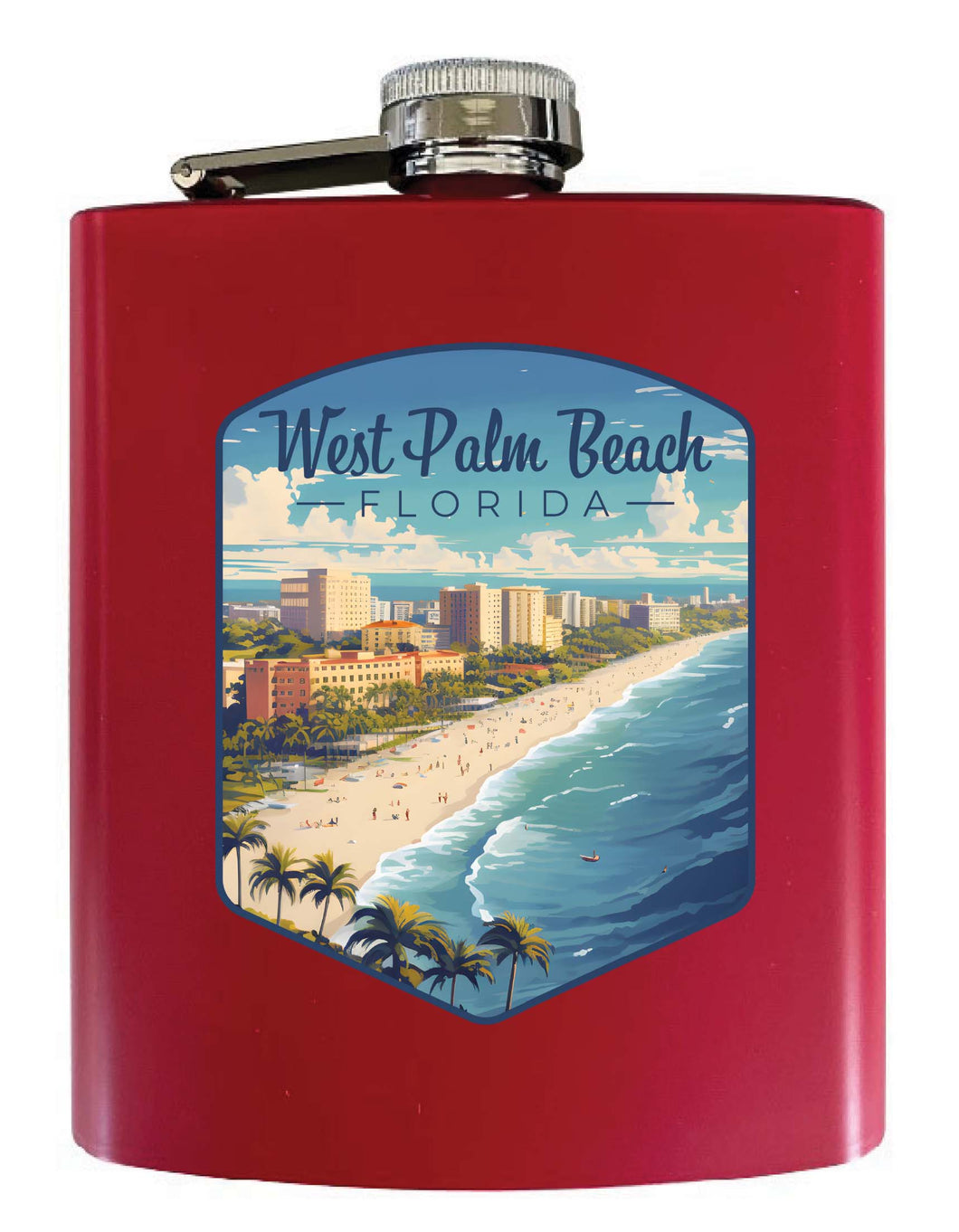 West Palm Beach Florida Design A Souvenir 7 oz Steel Flask Matte Finish Red Single