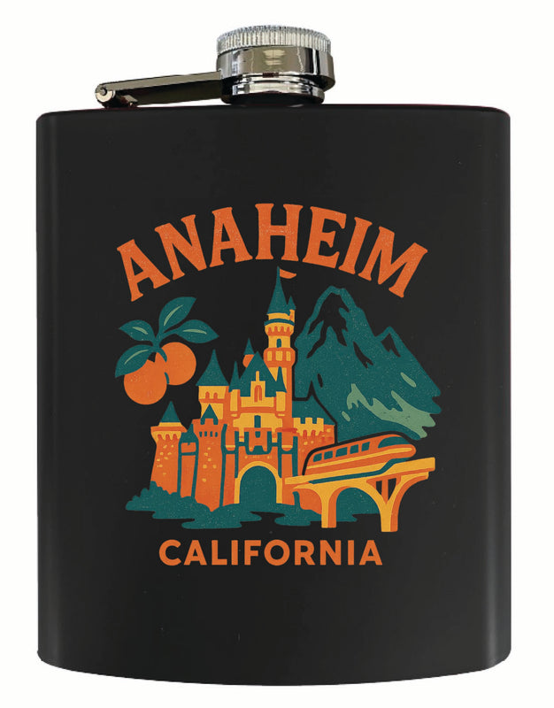 Anaheim California Vintage Design Souvenir 7 oz Steel Flask Matte Finish Black
