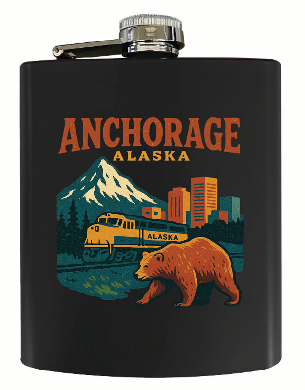 Anchorage Alaska Vintage Design Souvenir 7 oz Steel Flask Matte Finish Black