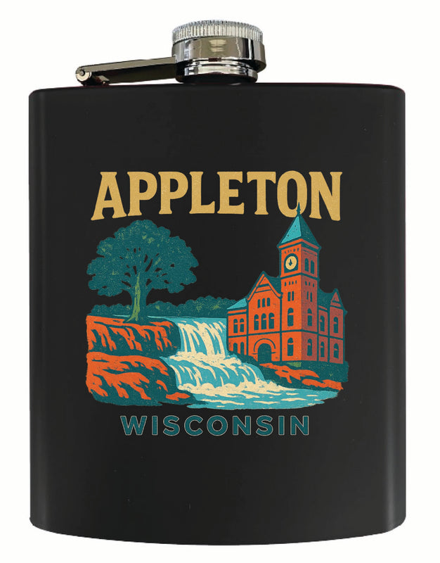Appleton Wisconsin Vintage Design Souvenir 7 oz Steel Flask Matte Finish Black