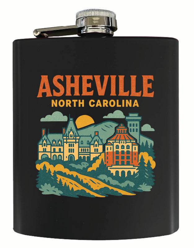 Asheville North Carolina Vintage Design Souvenir 7 oz Steel Flask Matte Finish Black