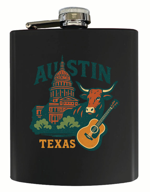 Austin Texas Vintage Design Souvenir 7 oz Steel Flask Matte Finish Black