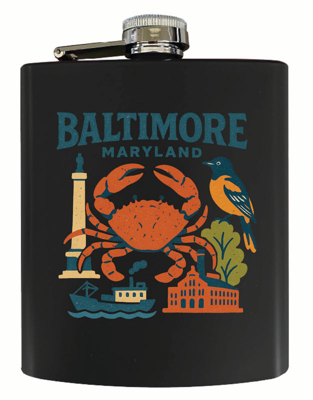 Baltimore Maryland Vintage Design Souvenir 7 oz Steel Flask Matte Finish Black