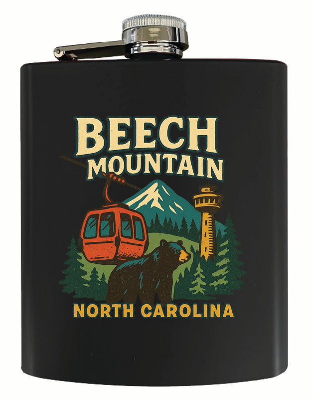 Beech Mountain North Carolina Vintage Design Souvenir 7 oz Steel Flask Matte Finish Black