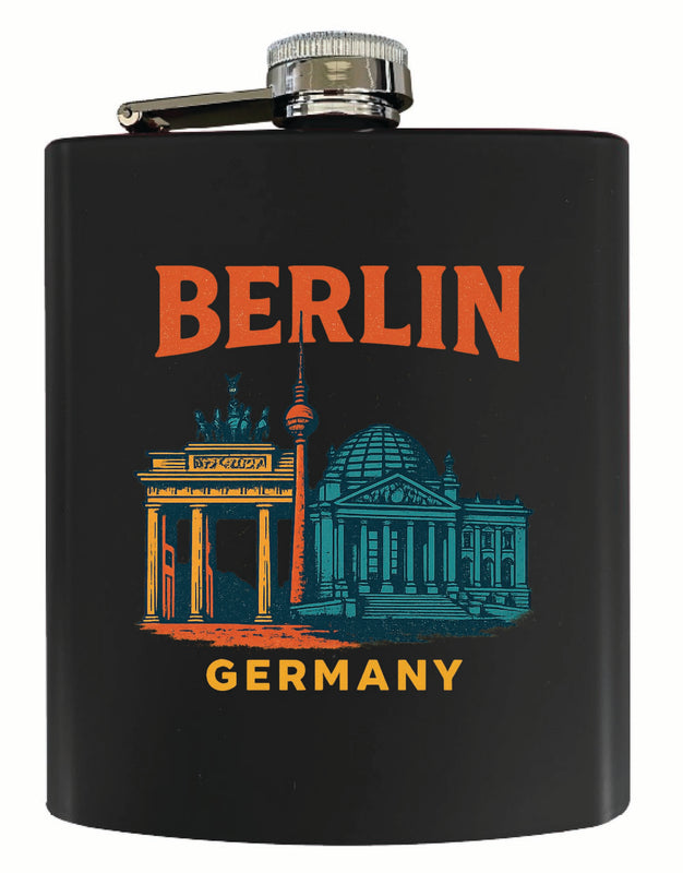 Berlin Germany Vintage Design Souvenir 7 oz Steel Flask Matte Finish Black