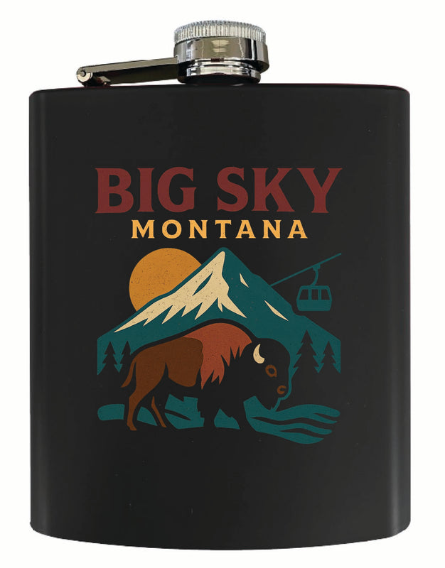 Big Sky Montana Vintage Design Souvenir 7 oz Steel Flask Matte Finish Black