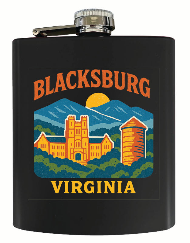 Blacksburg Virginia Vintage Design Souvenir 7 oz Steel Flask Matte Finish Navy Navy