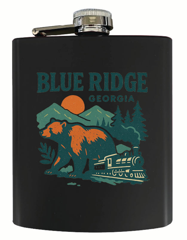 Blue Ridge Georgia Vintage Design Souvenir 7 oz Steel Flask Matte Finish Black