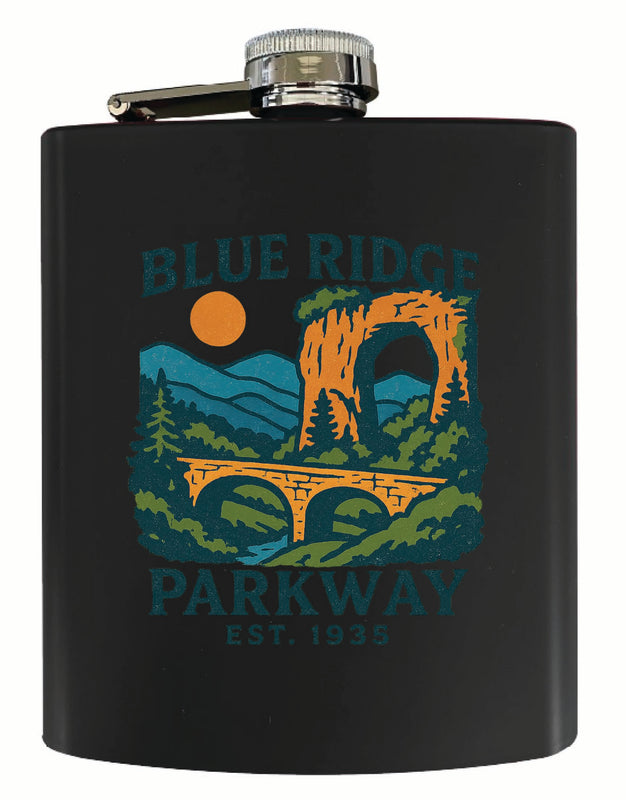 Blue Ridge Parkway Vintage Design Souvenir 7 oz Steel Flask Matte Finish Black