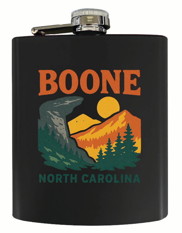 Boone North Carolina Vintage Design Souvenir 7 oz Steel Flask Matte Finish Black