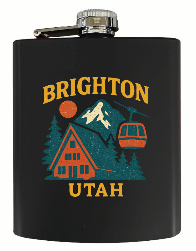 Brighton Utah Vintage Design Souvenir 7 oz Steel Flask Matte Finish Black