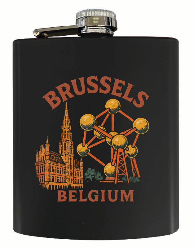 Brussels Belgium Vintage Design Souvenir 7 oz Steel Flask Matte Finish Black