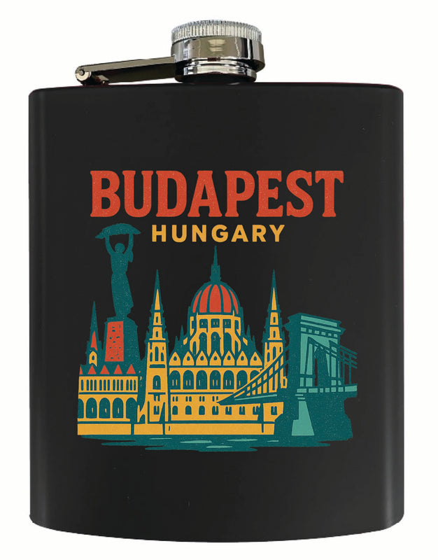 Budapest Hungary Vintage Design Souvenir 7 oz Steel Flask Matte Finish Black