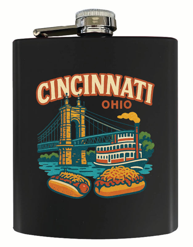 Cincinnati Ohio Vintage Design Souvenir 7 oz Steel Flask Matte Finish Black