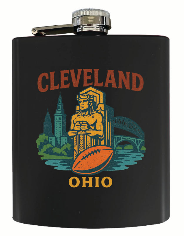 Cleveland Ohio Vintage Design Souvenir 7 oz Steel Flask Matte Finish Black