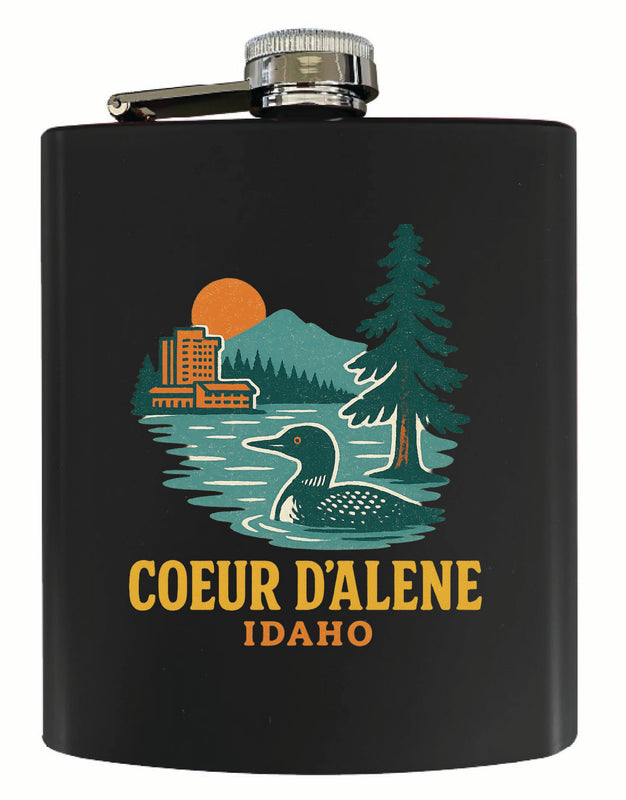 Coeur D'Alene Idaho Vintage Design Souvenir 7 oz Steel Flask Matte Finish Black