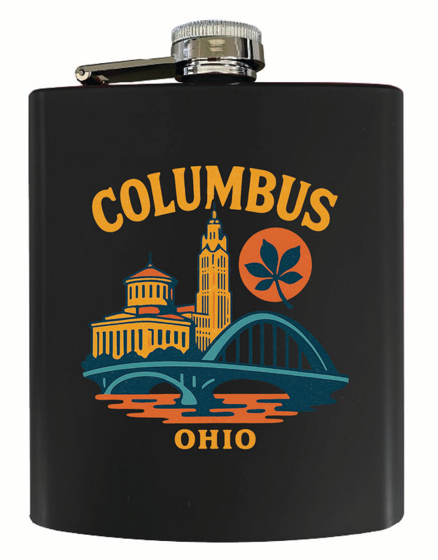 Columbus Ohio Vintage Design Souvenir 7 oz Steel Flask Matte Finish Black
