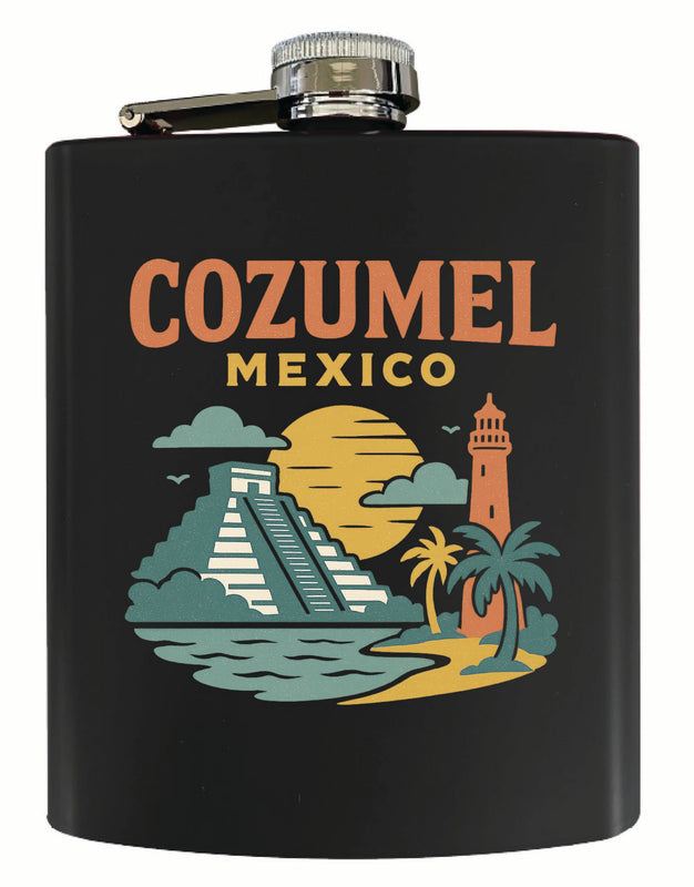 Cozumel Mexico Vintage Design Souvenir 7 oz Steel Flask Matte Finish Black