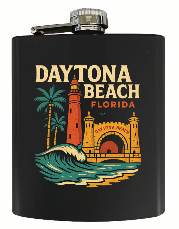 Daytona Beach Florida Vintage Design Souvenir 7 oz Steel Flask Matte Finish Black